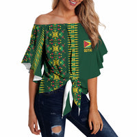 Custom Women’s Cricket Guyana Floral Series Off Shoulder Wrap Waist Top Rainforest Floral Geometry Motif