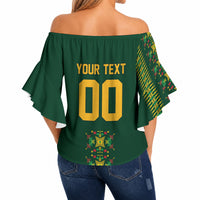Custom Women’s Cricket Guyana Floral Series Off Shoulder Wrap Waist Top Rainforest Floral Geometry Motif
