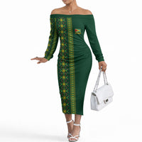 Custom Women’s Cricket Guyana Floral Series Off The Shoulder Long Sleeve Dress Rainforest Floral Geometry Motif