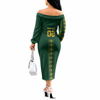 Custom Women’s Cricket Guyana Floral Series Off The Shoulder Long Sleeve Dress Rainforest Floral Geometry Motif