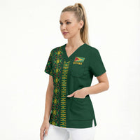 Custom Women’s Cricket Guyana Floral Series Scrub Top Rainforest Floral Geometry Motif