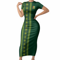 Custom Women’s Cricket Guyana Floral Series Short Sleeve Bodycon Dress Rainforest Floral Geometry Motif