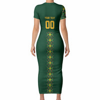 Custom Women’s Cricket Guyana Floral Series Short Sleeve Bodycon Dress Rainforest Floral Geometry Motif