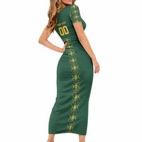 Custom Women’s Cricket Guyana Floral Series Short Sleeve Bodycon Dress Rainforest Floral Geometry Motif