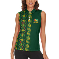 Custom Women’s Cricket Guyana Floral Series Women Sleeveless Polo Shirt Rainforest Floral Geometry Motif