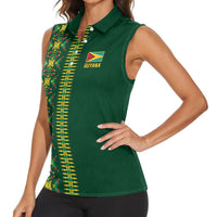 Custom Women’s Cricket Guyana Floral Series Women Sleeveless Polo Shirt Rainforest Floral Geometry Motif