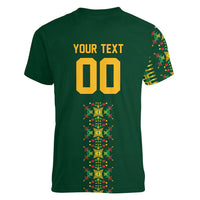 Custom Women’s Cricket Guyana Floral Series Women V-Neck T-Shirt Rainforest Floral Geometry Motif