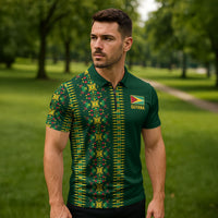 Custom Women’s Cricket Guyana Floral Series Zipper Polo Shirt Rainforest Floral Geometry Motif