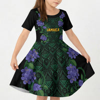 Custom Women’s Cricket Jamaica Floral Series Kid Short Sleeve Dress Lignum Vitae Hummingbirds Geometric Ethnic