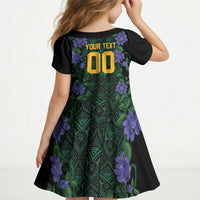 Custom Women’s Cricket Jamaica Floral Series Kid Short Sleeve Dress Lignum Vitae Hummingbirds Geometric Ethnic