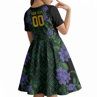 Custom Women’s Cricket Jamaica Floral Series Kid Short Sleeve Dress Lignum Vitae Hummingbirds Geometric Ethnic