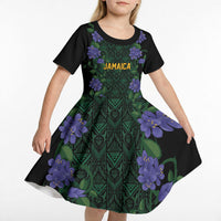 Custom Women’s Cricket Jamaica Floral Series Kid Short Sleeve Dress Lignum Vitae Hummingbirds Geometric Ethnic