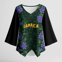 Custom Women’s Cricket Jamaica Floral Series Kimono Sleeve Blouse Lignum Vitae Hummingbirds Geometric Ethnic