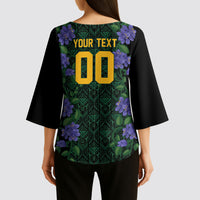 Custom Women’s Cricket Jamaica Floral Series Kimono Sleeve Blouse Lignum Vitae Hummingbirds Geometric Ethnic