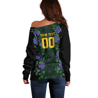 Custom Women’s Cricket Jamaica Floral Series Off Shoulder Sweater Lignum Vitae Hummingbirds Geometric Ethnic