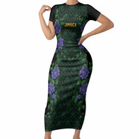 Custom Women’s Cricket Jamaica Floral Series Short Sleeve Bodycon Dress Lignum Vitae Hummingbirds Geometric Ethnic