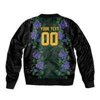 Custom Women’s Cricket Jamaica Floral Series Sleeve Zip Bomber Jacket Lignum Vitae Hummingbirds Geometric Ethnic