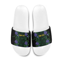 Custom Women’s Cricket Jamaica Floral Series Slide Sandals Lignum Vitae Hummingbirds Geometric Ethnic