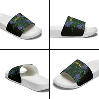 Custom Women’s Cricket Jamaica Floral Series Slide Sandals Lignum Vitae Hummingbirds Geometric Ethnic