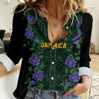 Custom Women’s Cricket Jamaica Floral Series Women Casual Shirt Lignum Vitae Hummingbirds Geometric Ethnic