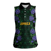 Custom Women’s Cricket Jamaica Floral Series Women Sleeveless Polo Shirt Lignum Vitae Hummingbirds Geometric Ethnic