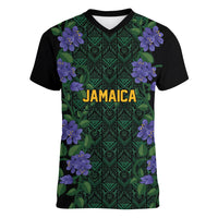 Custom Women’s Cricket Jamaica Floral Series Women V-Neck T-Shirt Lignum Vitae Hummingbirds Geometric Ethnic