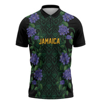 Custom Women’s Cricket Jamaica Floral Series Zipper Polo Shirt Lignum Vitae Hummingbirds Geometric Ethnic