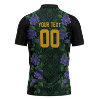 Custom Women’s Cricket Jamaica Floral Series Zipper Polo Shirt Lignum Vitae Hummingbirds Geometric Ethnic
