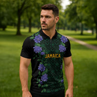 Custom Women’s Cricket Jamaica Floral Series Zipper Polo Shirt Lignum Vitae Hummingbirds Geometric Ethnic