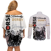 Kentucky Horse Racing Couples Matching Off Shoulder Short Dress and Long Sleeve Button Shirts 151st Anniversary The Run For The Roses LT9