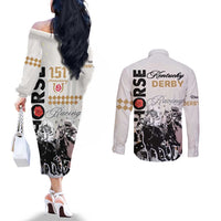 Kentucky Horse Racing Couples Matching Off The Shoulder Long Sleeve Dress and Long Sleeve Button Shirts 151st Anniversary The Run For The Roses LT9