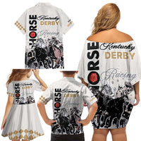 Kentucky Horse Racing Family Matching Off Shoulder Short Dress and Hawaiian Shirt 151st Anniversary The Run For The Roses LT9