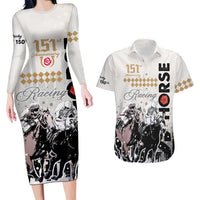 Personalised Kentucky Horse Racing Couples Matching Long Sleeve Bodycon Dress and Hawaiian Shirt 151st Anniversary The Run For The Roses LT9