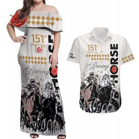Personalised Kentucky Horse Racing Couples Matching Off Shoulder Maxi Dress and Hawaiian Shirt 151st Anniversary The Run For The Roses LT9
