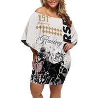 Personalised Kentucky Horse Racing Off Shoulder Short Dress 151st Anniversary The Run For The Roses LT9