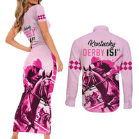Kentucky Horse Racing Couples Matching Short Sleeve Bodycon Dress and Long Sleeve Button Shirts 151st Anniversary Sporting Art Pink Version LT9