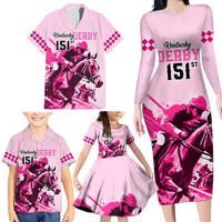 Kentucky Horse Racing Family Matching Long Sleeve Bodycon Dress and Hawaiian Shirt 151st Anniversary Sporting Art Pink Version LT9