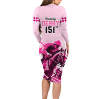 Kentucky Horse Racing Family Matching Long Sleeve Bodycon Dress and Hawaiian Shirt 151st Anniversary Sporting Art Pink Version LT9