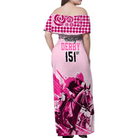 Kentucky Horse Racing Family Matching Off Shoulder Maxi Dress and Hawaiian Shirt 151st Anniversary Sporting Art Pink Version LT9