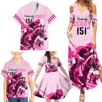 Kentucky Horse Racing Family Matching Summer Maxi Dress and Hawaiian Shirt 151st Anniversary Sporting Art Pink Version LT9