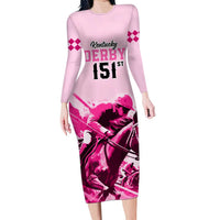 Kentucky Horse Racing Long Sleeve Bodycon Dress 151st Anniversary Sporting Art Pink Version LT9