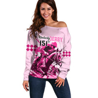 Kentucky Horse Racing Off Shoulder Sweater 151st Anniversary Sporting Art Pink Version LT9