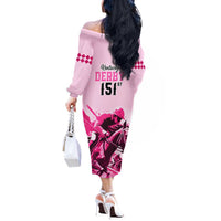 Kentucky Horse Racing Off The Shoulder Long Sleeve Dress 151st Anniversary Sporting Art Pink Version LT9