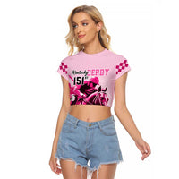 Kentucky Horse Racing Raglan Cropped T Shirt 151st Anniversary Sporting Art Pink Version LT9