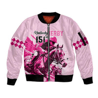 Kentucky Horse Racing Sleeve Zip Bomber Jacket 151st Anniversary Sporting Art Pink Version LT9