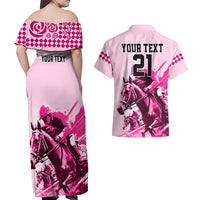 Personalised Kentucky Horse Racing Couples Matching Off Shoulder Maxi Dress and Hawaiian Shirt 150th Anniversary Sporting Art Pink Version LT9 - Wonder Print Shop