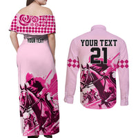 Personalised Kentucky Horse Racing Couples Matching Off Shoulder Maxi Dress and Long Sleeve Button Shirts 150th Anniversary Sporting Art Pink Version LT9 - Wonder Print Shop