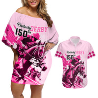 Personalised Kentucky Horse Racing Couples Matching Off Shoulder Short Dress and Hawaiian Shirt 150th Anniversary Sporting Art Pink Version LT9 - Wonder Print Shop