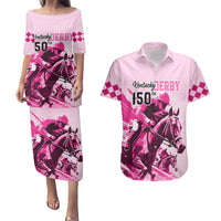 Personalised Kentucky Horse Racing Couples Matching Puletasi Dress and Hawaiian Shirt 150th Anniversary Sporting Art Pink Version LT9 - Wonder Print Shop