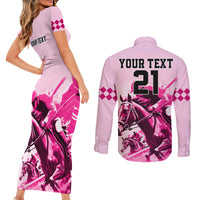 Personalised Kentucky Horse Racing Couples Matching Short Sleeve Bodycon Dress and Long Sleeve Button Shirts 150th Anniversary Sporting Art Pink Version LT9 - Wonder Print Shop